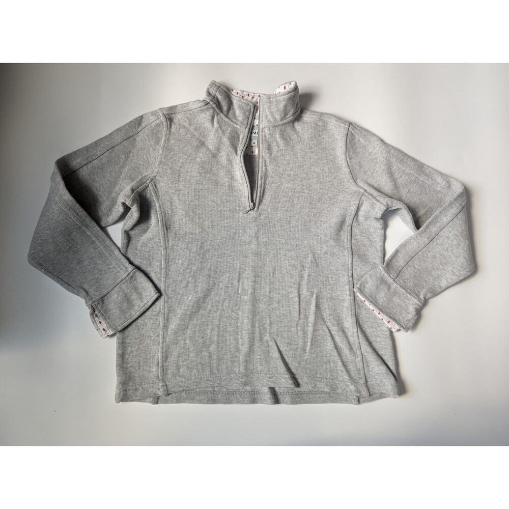 Orvis Woman's Quarter Zip Size Medium Grey Cotton Blend Fold Up Sleeve